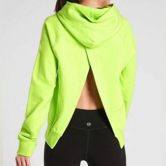 Athleta Moonrise Neon Green Open Back Pullover Hoodie Sweatshirt M - Picture 1 of 9